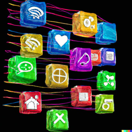 DALL·E 2023-12-13 09.43.03 - software application icons stitched together with thread on a black background